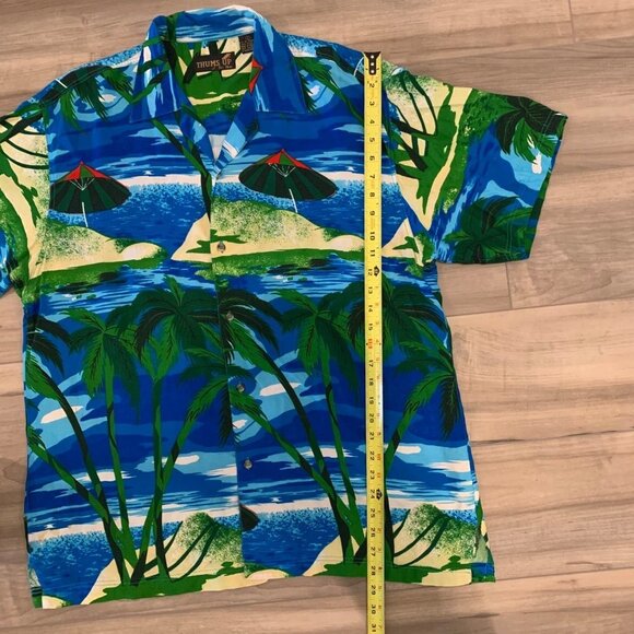 THUMBS UP FOR HIM Blue Aloha Hawaiian Shirt Palm Trees Beach Island L - Picture 3 of 9